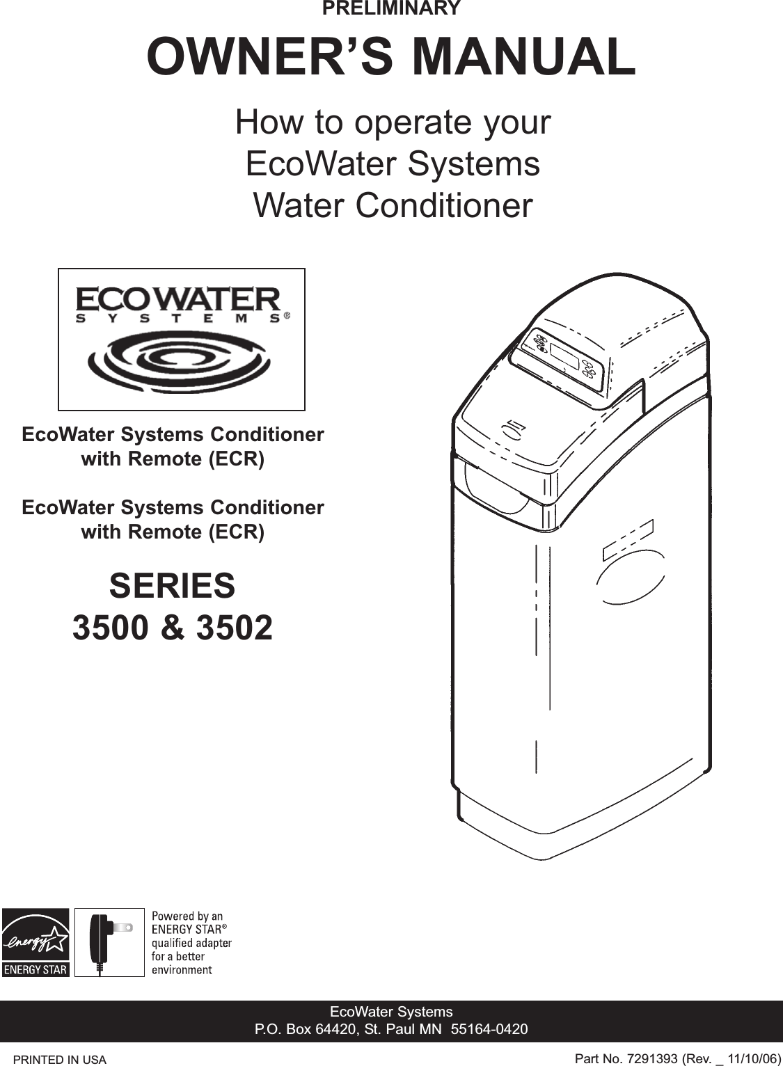 Ecowater Systems Water Softener Manual